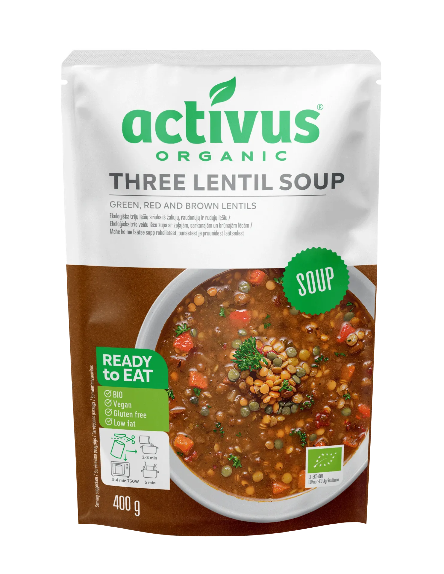 ACTIVUS מרק אורגני משלושה סוגי עדשים